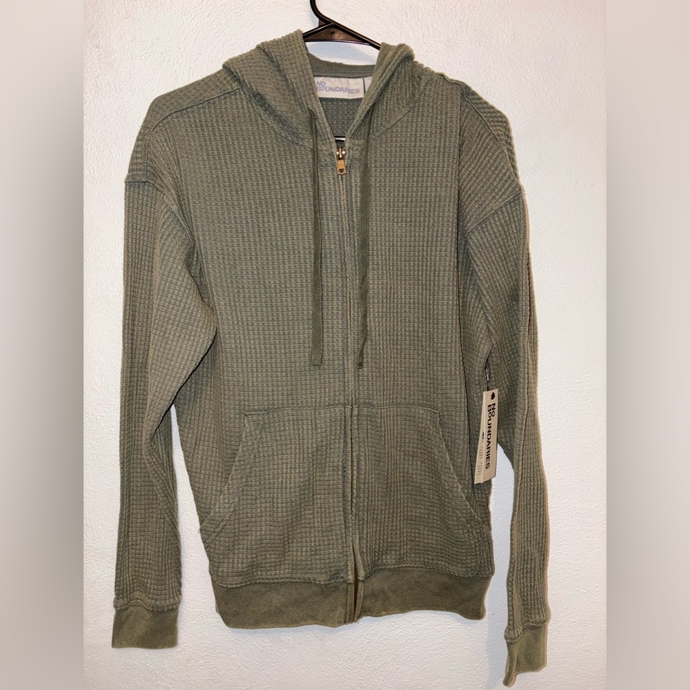 🆕 Men's Olive Green Waffle Knitted Hooded Sweater size XS